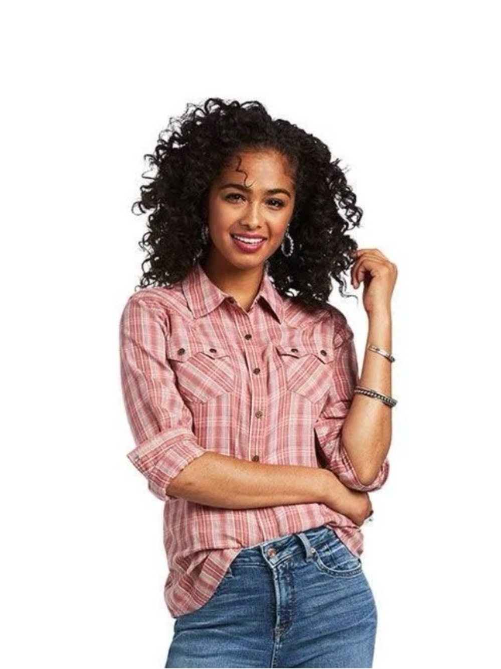 Ariat Fitted Plaid Western Embroidered Thunderbird Snap Western Cowgirl LS Shirt